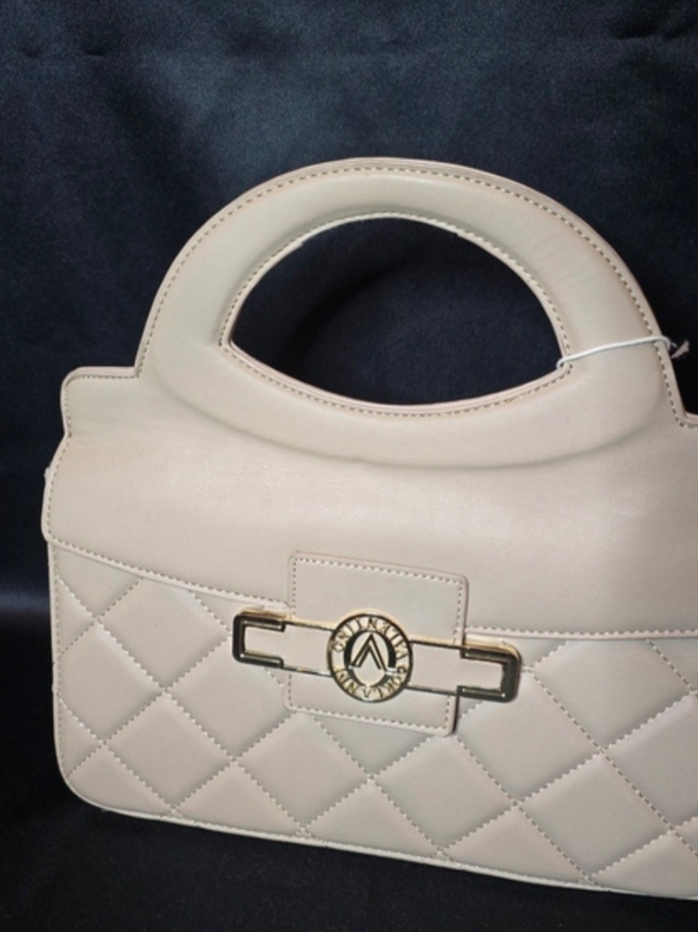 Beige Quilted Top-Handle Women's Bag